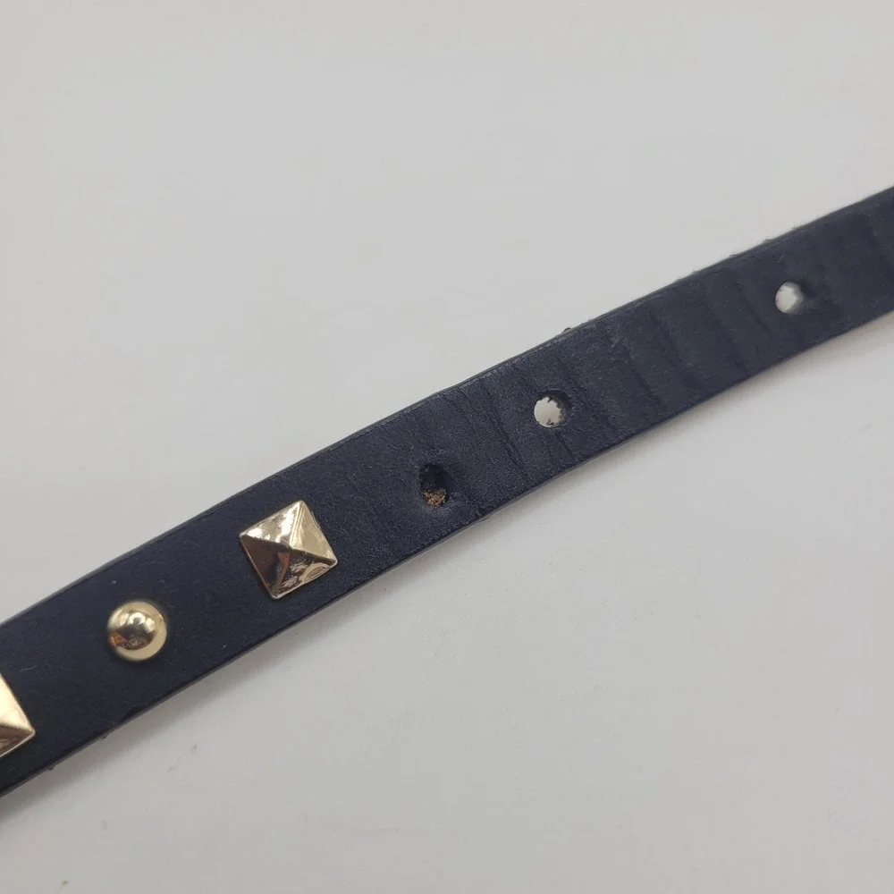 J. Crew Belt Large Black Leather Gold Studs Goth Punk Moto Biker Skinny Thin